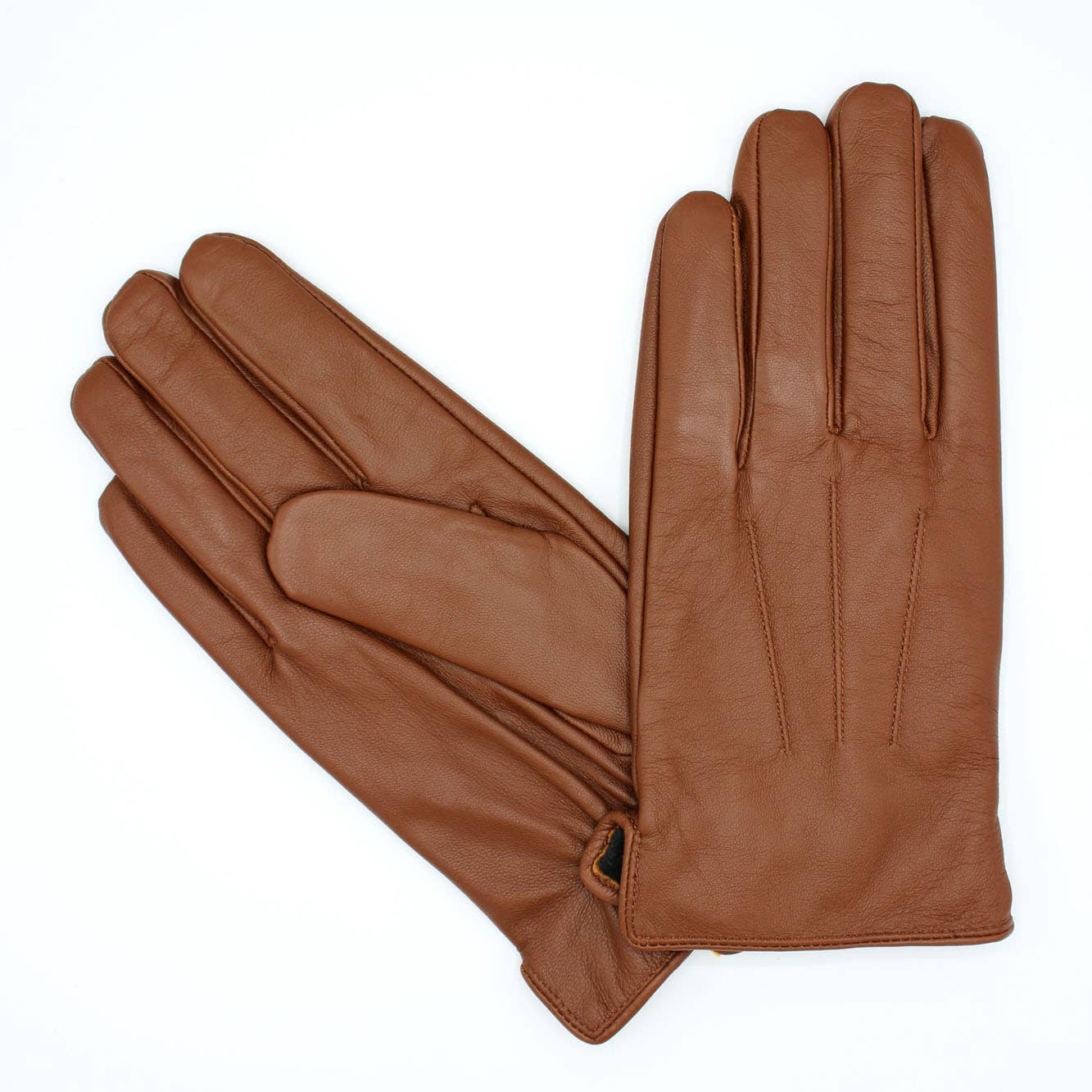 Pair of brown leather gloves on a white background