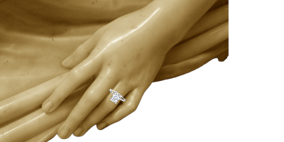 Photo of ring on a marble hand. ring collection photo