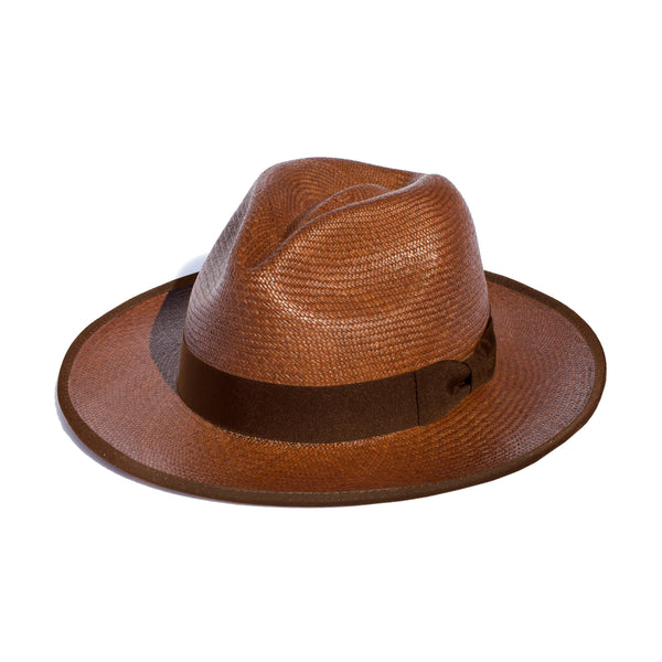 Classic Caramel Panama Hat with Trim - Handmade Straw Hat
