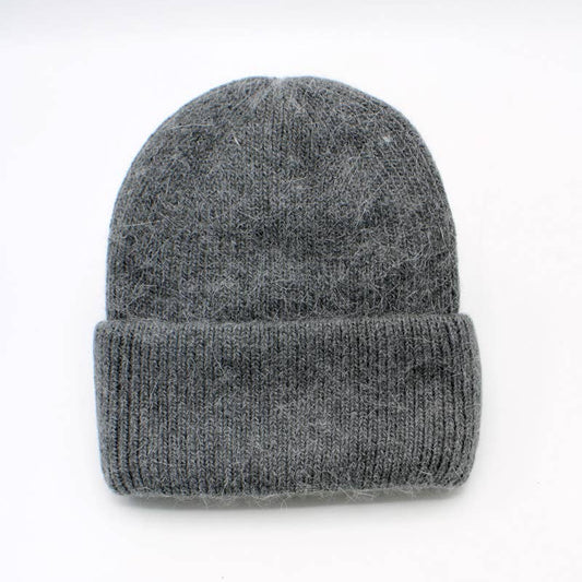 Gray knit beanie on a white background