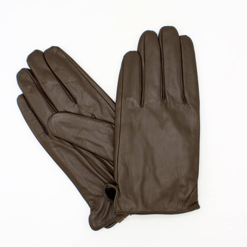 Pair of brown leather gloves on a white background