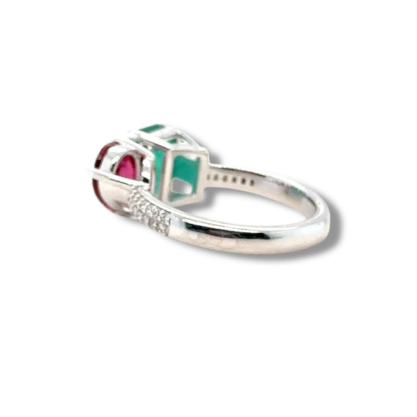 Two stone emerald and ruby ring
