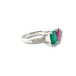 Two stone emerald and ruby ring