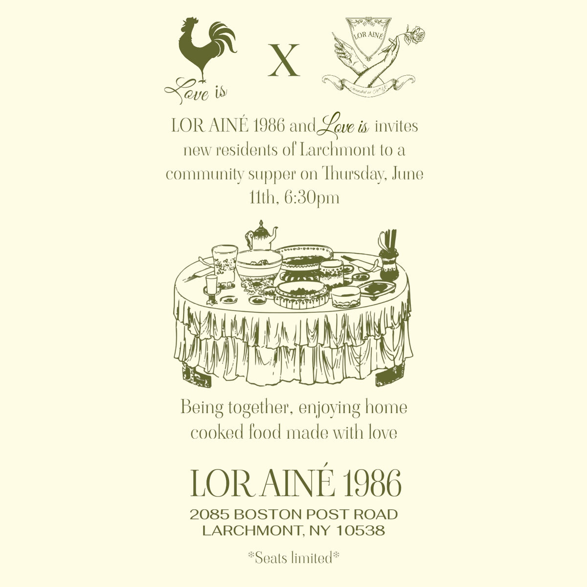 NEW TO LARCHMONT?  Join us for a Community Supper at LOR AINÉ 1986