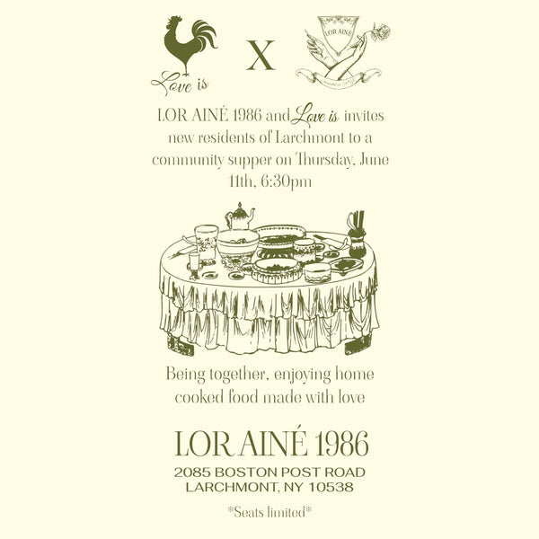 NEW TO LARCHMONT?  Join us for a Community Supper at LOR AINÉ 1986