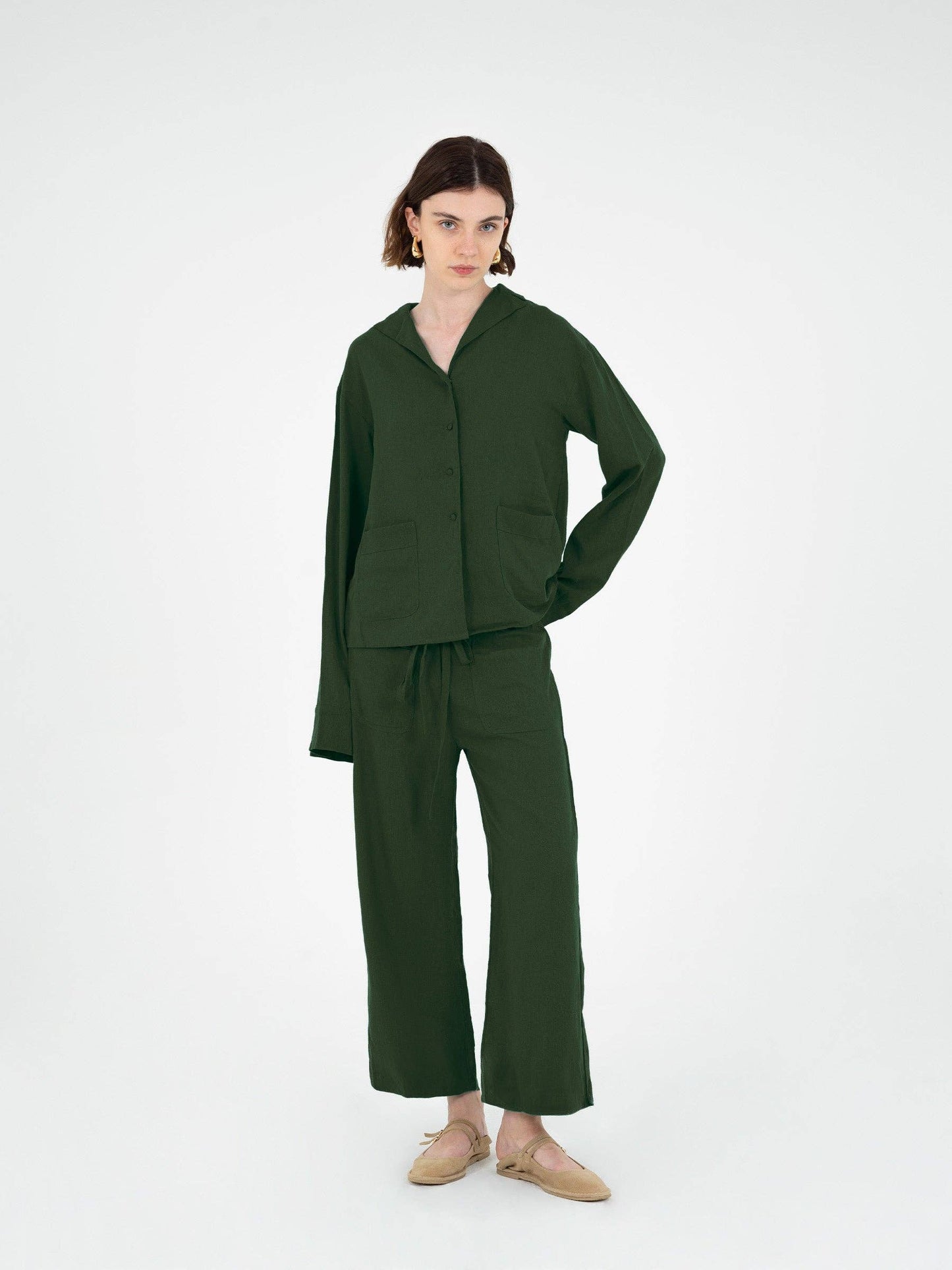 Hunter green linen pants