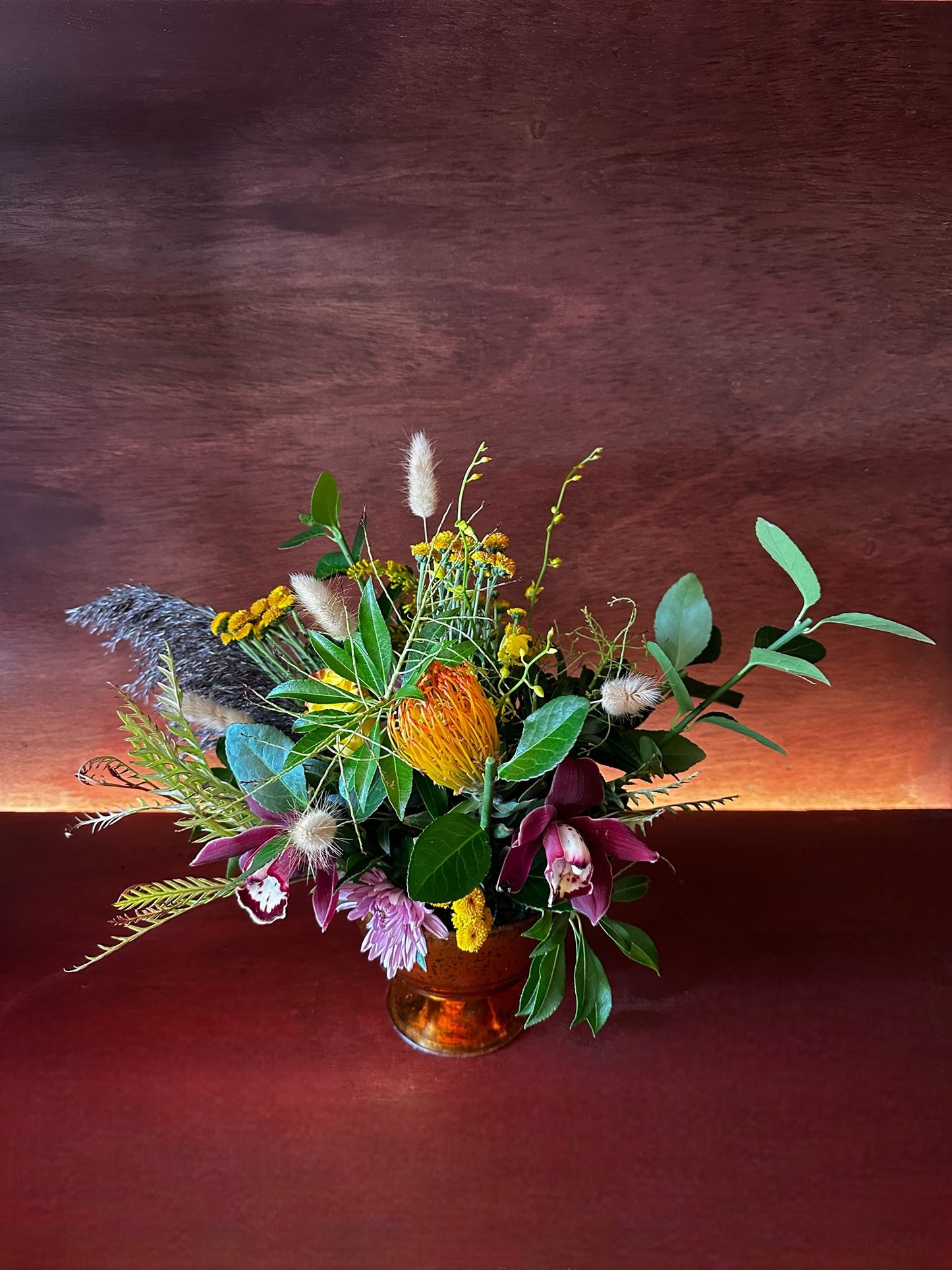 Autumn Arrangement in amber mirrored vessel