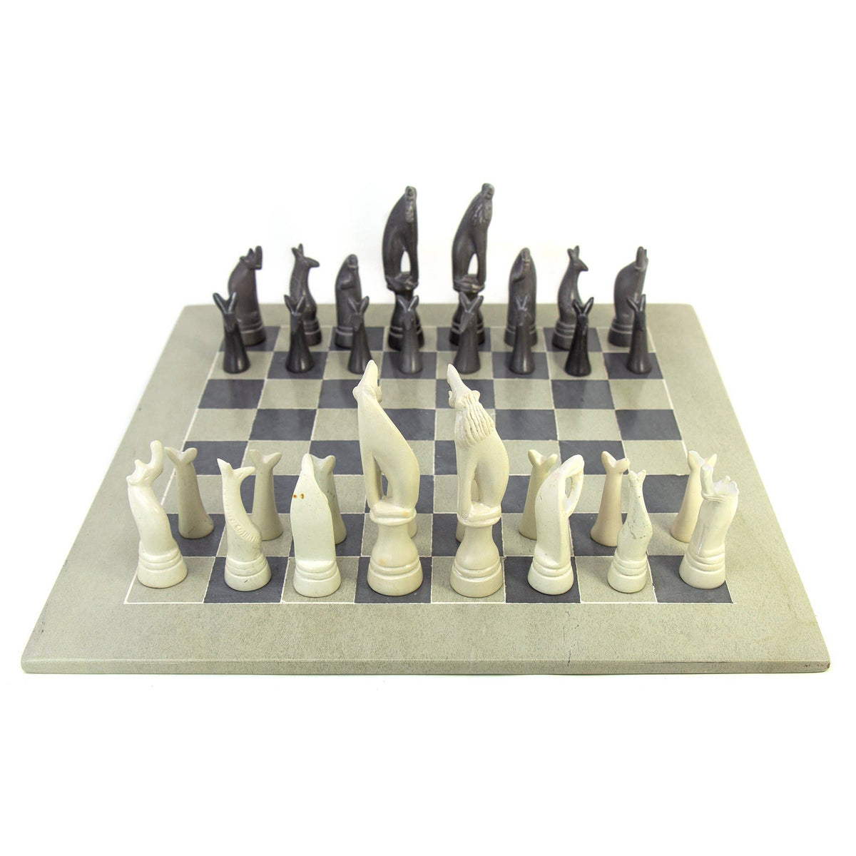 Hand-Carved Soapstone Chess Set - Safari Animals
