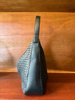 Black Braided Leather Shoulder Bag