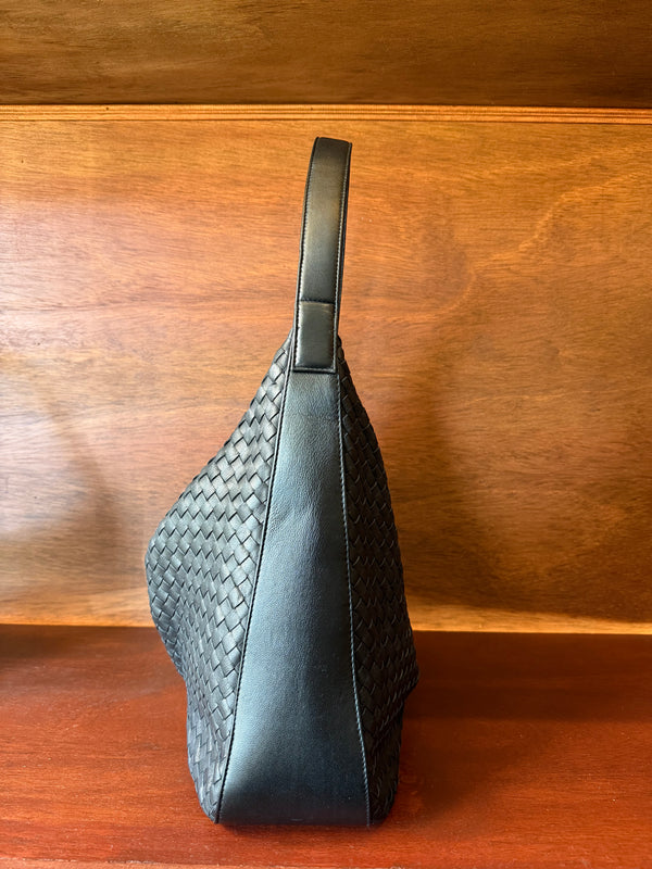 Black Braided Leather Shoulder Bag