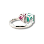 Two stone emerald and ruby ring