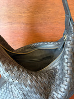 Black Braided Leather Shoulder Bag