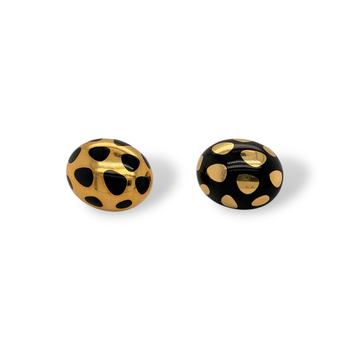 Tiffany & Co. Yellow Gold and Black Inlay Positive And Negative Oval Dome Earrings