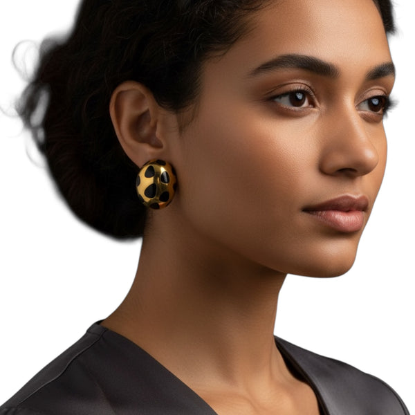 Tiffany & Co. Yellow Gold and Black Inlay Positive And Negative Oval Dome Earrings