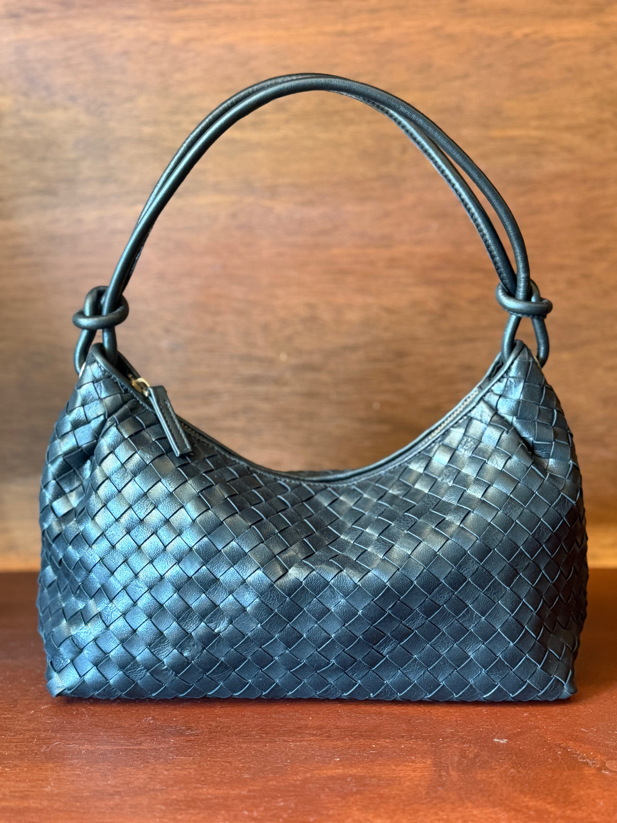 Black Braided Leather Handbag