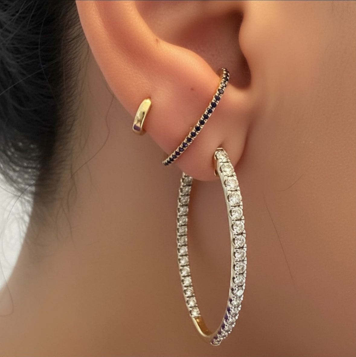 Oval Inside Out Diamond Hoops