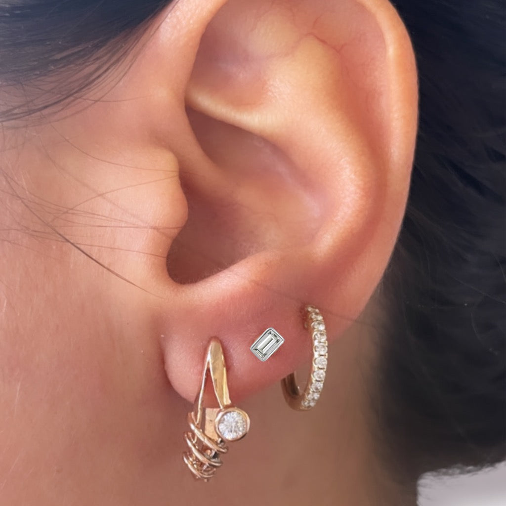 White Gold Baby Baguette Studs